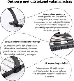 Droogrek - Ophang Drookrek - Droogrek Balkon - Wasdroger - zwart, zilver - Radiatordroger - Inklapbaar - Hangdroger - Balkonwasdroger - 40 x 32 cm - Wasrek, Verwarming - Washouder voor Kleine Sokken — thumbnail 2