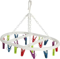 Wasgoed droogcarrousel/droogmolen - 2x - 20 clips/knijpers - multi kleuren - kunststof - 29 x 42 cm — thumbnail 3