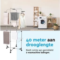 Droogtoren 4 Lagen - Wasrek Staand - Kleding Drogen - 40 Meter Drooglengte - 68x68x170 cm - Wit — thumbnail 2