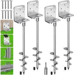 SnelShoppen - Set van 4 Grondankers Schroef 76 cm voor Stacaravan, Trampoline, Schommel, Tent, Schuur, Luifel, Hek - 7,1 cm Brede Spiraal met L-Beugel — thumbnail 1