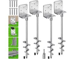 SnelShoppen - Set van 4 Grondankers Schroef 76 cm voor Stacaravan, Trampoline, Schommel, Tent, Schuur, Luifel, Hek - 7,1 cm Brede Spiraal met L-Beugel