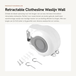 Dailygoods- Waslijn Intrekbaar Automatisch Rolsysteem - Wanddroogrek - PVC-draad - 2x12,8 m - Duurzaam - Verstelbare Lijnen - Wasdroger — thumbnail 1