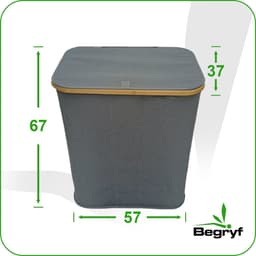 Begryf - Sorteerwasmand - 3 vakken - grijs - bamboe deksel — thumbnail 3