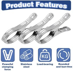 Dailygoods- Handdoekklemmen Roestvrij Staal - Strandhanddoekklemmen - Kledingclips - Metalen Clips - Duurzaam - Goede Klemkracht - Wasknijpers — thumbnail 4