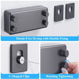 Dailygoods- Wandwasdroger Uittrekbaar 4 Meter - 2 Stuks - Zware Belasting 15 Kg - Telescopisch - Kunststof/Ruimtealuminium - Voor Binnen/Balkon - Waslijn — thumbnail 2