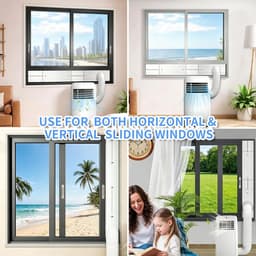 Airco Raamafdichting Voor Rolluiken | 4 Verstelbare Verdikte PVC Panelen | Universele 13/15cm Afvoerslang Adapter | 43-140cm Voor Verticaal & Horizontaal Schuifraam | Naadloze Rail Luchtdicht Energiebesparend | Zonder Gereedschap| Cyslmuk® — thumbnail 2