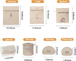 Set van wasnetten met gaas, 7-delige set waszakken met automatische ritssluiting, geschikt voor damesondergoed, damesoverhemden, korte rokken, panty's, BH's - beige — thumbnail 2