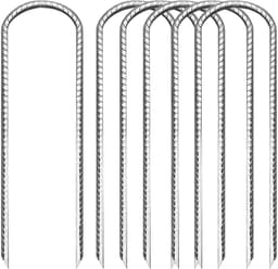 SnelShoppen - Set van 6 U-vormige zware metalen tentpinnen 30cm, gegalvaniseerd staal grondankers voor trampolines, windbestendig, dik rebar voor boun — thumbnail 1