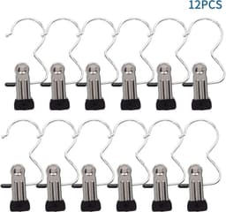 Wasknijpers Haken - Kledinghangers Clips - Kleding Drogen - Roestvrij Staal - 12 Stuks - Zwart — thumbnail 2