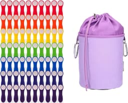 Wasknijpers met zak - Kleding klemmen - Was ophangen - Zachte siliconen grip - 70 stuks - Regenboog wit — thumbnail 1