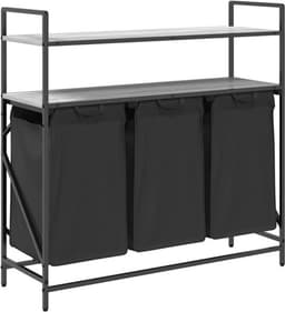 Wasmand – Wasbak – Wasrek – Wasopvang – Wascontainer – 3 Compartimenten – Stalen Frame Met Houten Planken — thumbnail 3