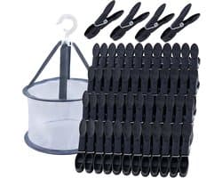 48 Stuks Zwarte Wasknijpers met Mand, Winddichte Kleurige Wasknijpers van Kunststof voor Kleding en Sokken, Ideaal voor Waslijnen en Kledingstukken