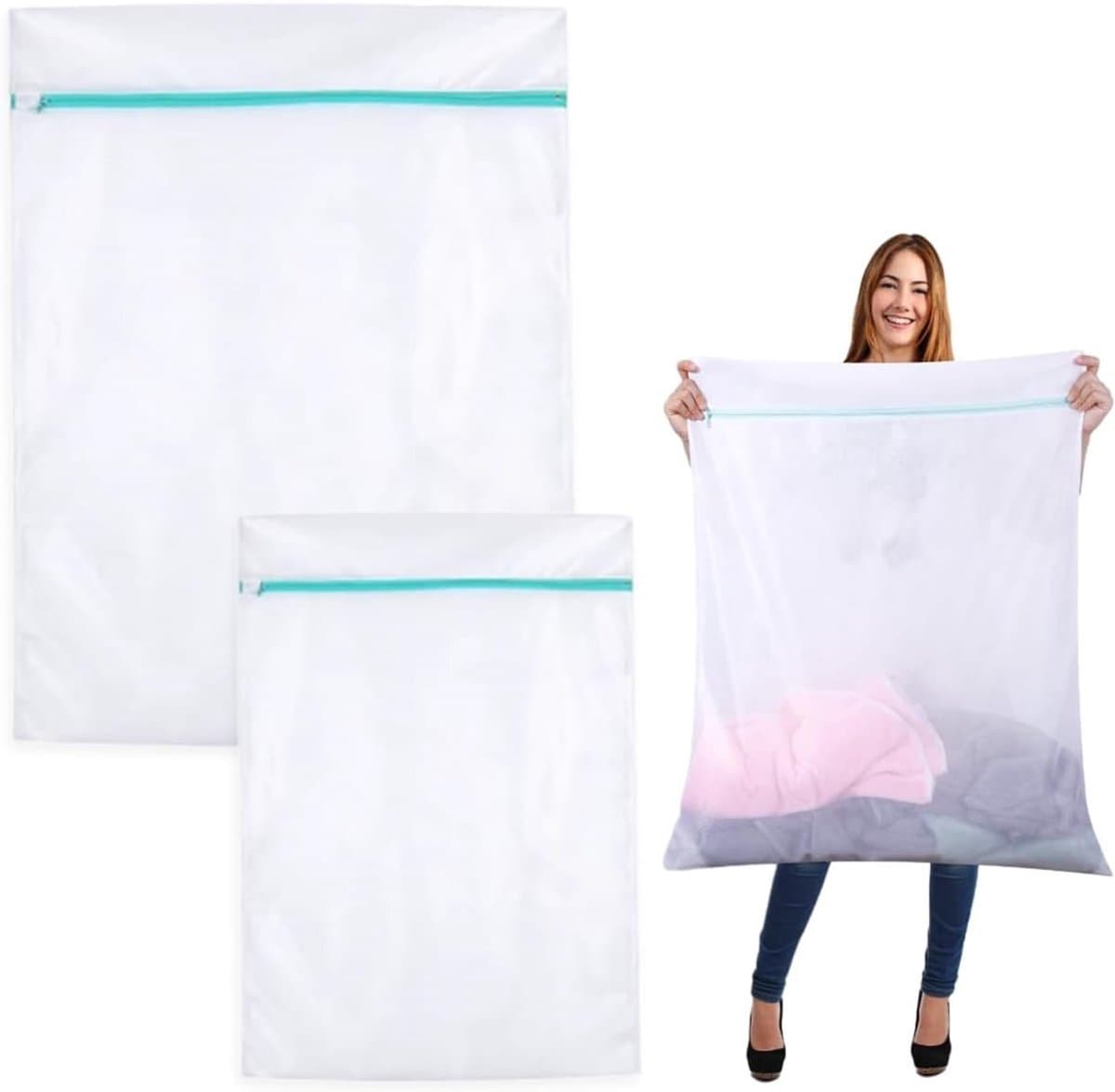 Wasmachine Wasnetten Set van 2 - Fijnmazige Polyester Waszakken voor Dekens, Jassen en Kussenslopen met Verborgen Rits (60 x 80 cm en 90 x 110 cm) — afbeelding 1