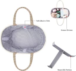 Thijox - Luierorganizer Beige Crème - Geweven Katoenen Touw Opbergmand met Draagbare Handgreep en 3 Afneembare Scheidingswanden voor Luiers en Babyacc — thumbnail 5
