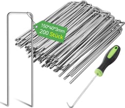 3 mm Zware Tuinnagels, Stalen Palen, Verzinkte Stalen Klemmen Voor Het Vastzetten van Onkruidvlies, Netten en Buizen met 1 Haak (15 cm, 200 Stuks) — thumbnail 1