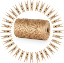 Wasknijpers, hout, 3,5 cm, Absofine, knutselkoord, jute koord, 100 m natuurlijk jute koord, clothespins verpakking, gastgeschenk — thumbnail 1