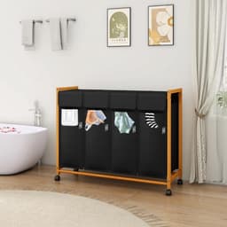 JCP® Wasmand - 200L - Wasmanden - Wasmand 4 Vakken - Zwart - 102cm x 36cm x 82cm — thumbnail 4