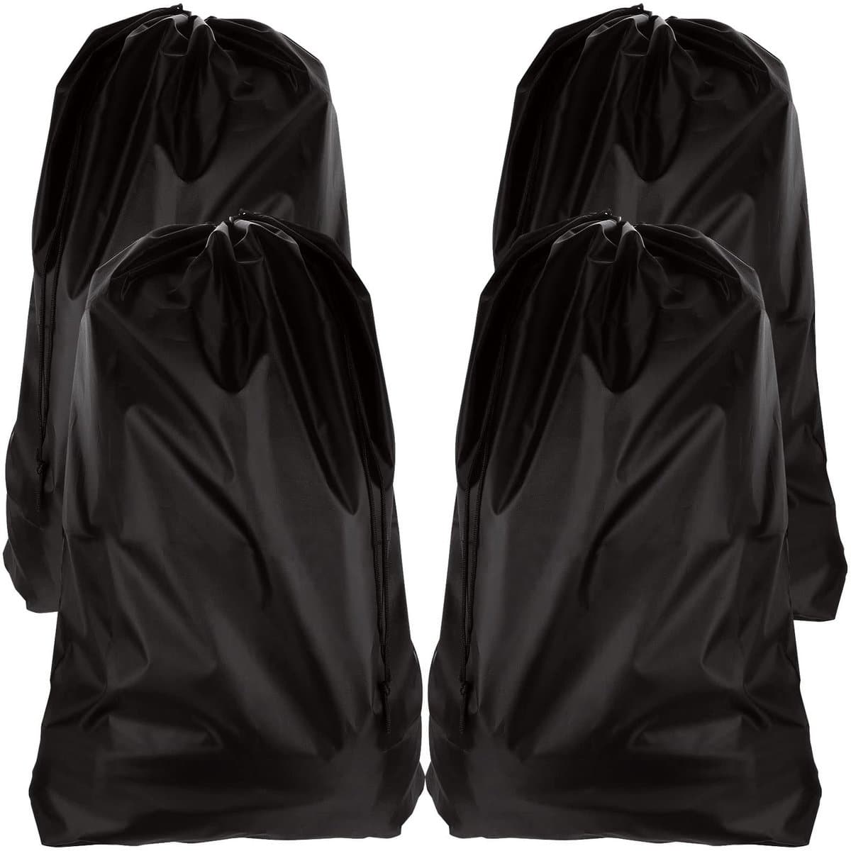 4 stuks extra grote waszakken, opvouwbare opbergtas met trekkoordsluiting, nylon waszak stoffen tas voor badkamer, slaapkamer of slaapzaal en reizen, 61 x 91 cm (zwart) — afbeelding 1