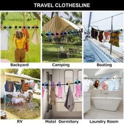 Draagbare waslijn, intrekbare waslijn voor reizen, kledinglijn met 12 kledingclips, voor binnen wasdrooglijn, outdoor camping accessoires (kleurrijk) — thumbnail 2