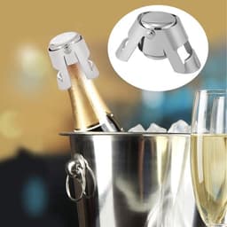 Champagnestopper set van 2, roestvrij staal en siliconen, herbruikbare champagneflesdop, vacuümsluiting, zilverkleurig, champagnefles afsluiting. — thumbnail 5