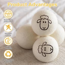 SnelShoppen - Verpakking met 6 Wollen Drogerballen 7 cm - Bespaar Energiedroogtijd - Ideaal voor Kleding en Donsjassen - Personaliseerbare Geur met Et — thumbnail 4