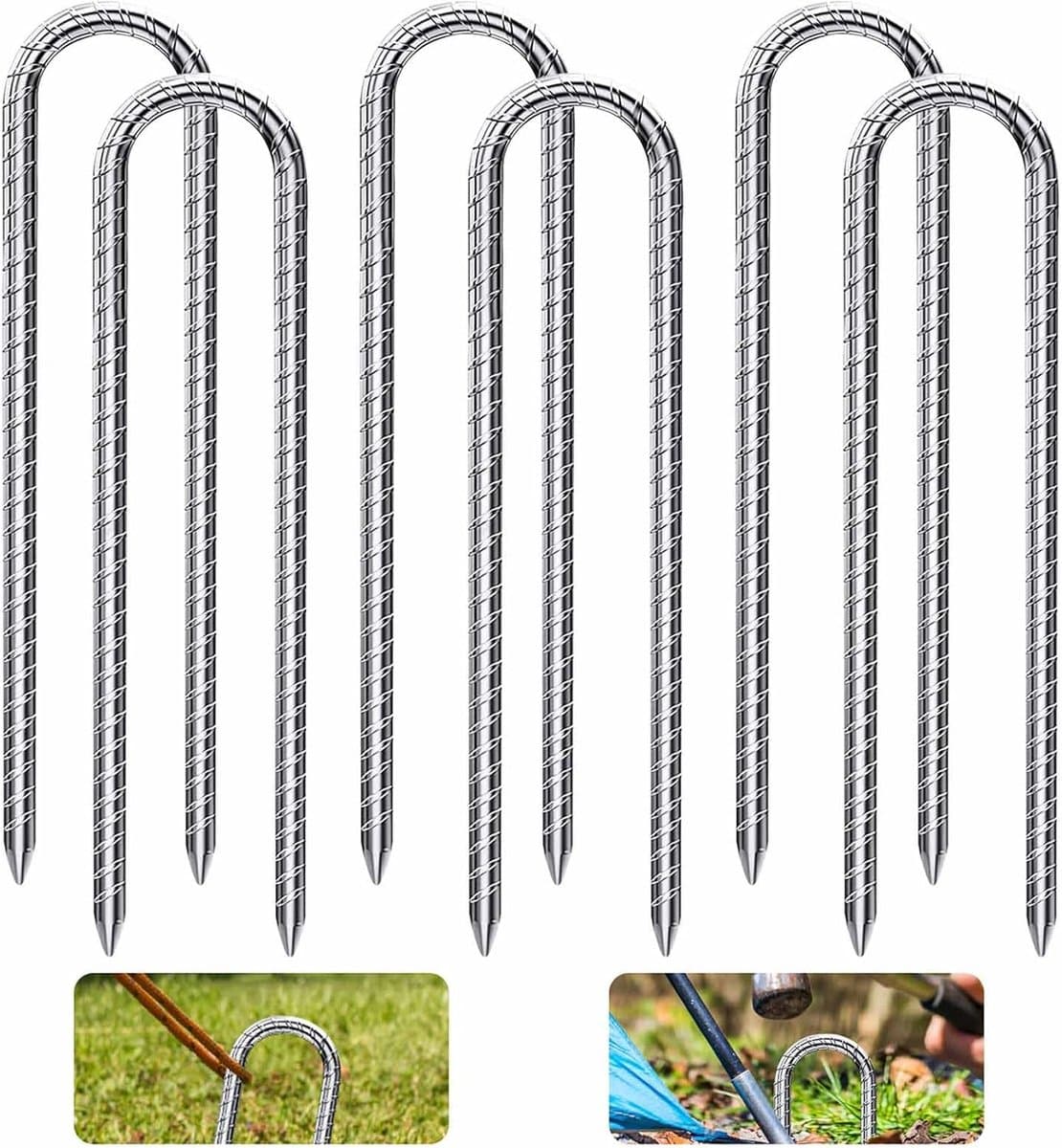 SnelShoppen - 6 Stuks U-Type Grondankers 30cm - Gegalvaniseerd Staal - Voor Trampoline, Tenten, Fietsen, Tuin - Sterk en Duurzaam - Ideaal voor Campin — afbeelding 1