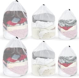 SnelShoppen - Pack van 6 Waszakken, 50 x 60 cm, 40 x 50 cm, 30 x 40 cm, Herbruikbare Wasnetten met Trekkoord, Ideaal voor Thuis, Reis, Hotel, Studente — thumbnail 1