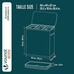 Wasmand - Kledingmand - Was Sorteren - 3 Vakken - 170 Liter - Antraciet — thumbnail 2