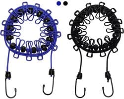 2 Stuks Reiswaslijn, Draagbare Kledinglijn, Verstelbare Elastische Reiswaslijn Uittrekbare Waslijn met 12 Kledingclips voor Binnen en Buiten, Balkon, Buiten Kamperen gebruik (Zwart Blauw)