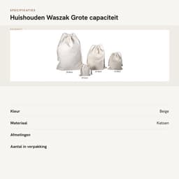 Waszak Grote Capaciteit - Katoenen Waszakken - Waszak met Trekkoord - Eco-vriendelijk - 30 x 40 cm - Beschermt tegen Geur - Opbergtas — thumbnail 5