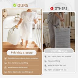 Wasmand - Grote wasmand - Opvouwbare wasmand - Wasbox - Waszak - Wasmand met handvat - Bamboe wasmand - Opbergmand - Waszak voor badkamer, slaapkamer & wasruimte - 30 x 30 x 40 cm — thumbnail 3