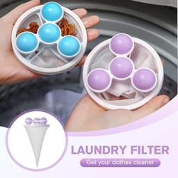 6 stuks - Wasmachine filterzakken - Wasmachine pluizenfilterzak - Drijvende wasmachinefilterzak - Pluizenverzamelaar voor wasmachines - Dierenhaarverzamelaar - Herbruikbaar - Voorkomt verstopping van de wasmachineafvoer - Blauw, Roze, Paars — thumbnail 4
