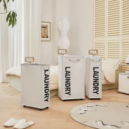 25-Inch Slim Wasmand op Wieltjes, Inklapbare Rollende Wasmand, Opvouwbare Smalle Hoekopbergmand voor Kleding (Beige) | Inklapbare smalle wasmand met mesh trekkoordsluiting. Opvouwbare opbergbak voor kleding in de hoek voor kleine ruimtes — thumbnail 2