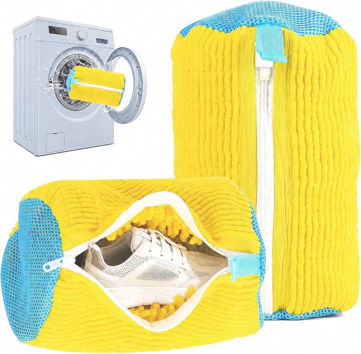 wasmachine voor sneakers en sportschoenen, herbruikbare schoenen, waszak met ritssluiting, dikke chenille sneakers, waszak voor sportschoenen, gymschoenen, pluche dieren — afbeelding 1