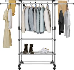 PIPIPOXER- Wasrek-Droogrek-Staand Droogrek -Uitschuifbare Droogtoren - RVS – 3 Verdiepingen – 144 meter Drooglengte- Ruimtebesparend Wasrek -144 × 42 × 150 cm CM- Droogrek op Wielen - zwart — thumbnail 5