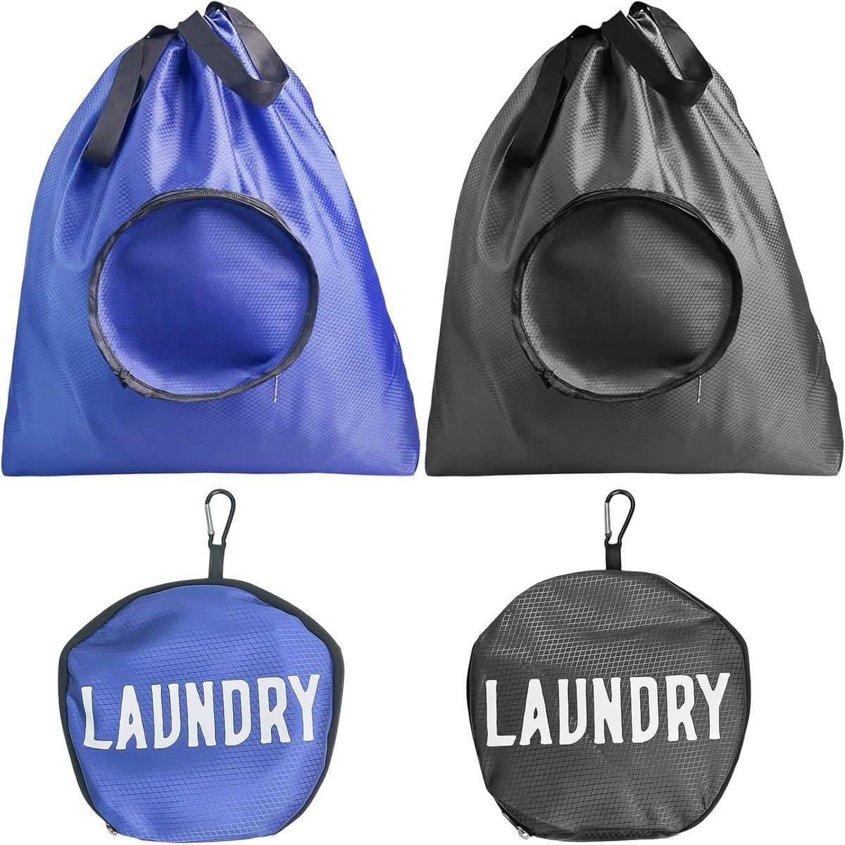 SnelShoppen - 2 stuks opvouwbare waterdichte waszakken met trekkoord, 53x52 cm, draagbare opbergzak voor vuile kleding, ideaal voor kamperen, reizen, — afbeelding 1