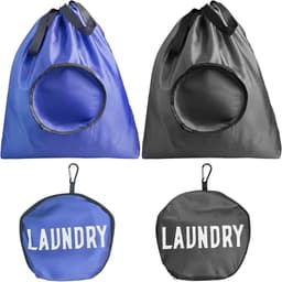 SnelShoppen - 2 stuks opvouwbare waterdichte waszakken met trekkoord, 53x52 cm, draagbare opbergzak voor vuile kleding, ideaal voor kamperen, reizen, — thumbnail 1