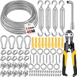 SnelShoppen - 45 m Draadkabel Roestvrij Staal 2,5 mm - PVC Staalkabel, Spandraad met Oogjes, Spanslot voor Waslijn, String Light Suspension, Tuin, Fee — thumbnail 1