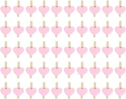 Houten Kleding Clips - Mini Clips Kaarten - Foto's Ophangen - Hartvorm Ontwerp - 50 Stuks - Roze — thumbnail 1
