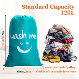 SnelShoppen - 120L Vuile Waszak, Stofdicht Trekkoord Tas, Grote Capaciteit Wasmand, Reis Tas voor Thuis, Studentenhuis, Gezin, Blauw — thumbnail 5