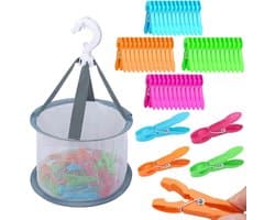 Wasknijpers met Mand - Blauw - 7 x 2,5 cm - Duurzame Klemmen zonder Afdrukken - Voor Kleding en Handdoeken