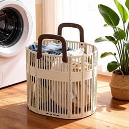 Vouwbare Wasmand van Plastic, Ruimtebesparend voor Badkamer en Utility Room met Handvatten en Luchtgaten, Ideaal voor Kleding, Speelgoed en Handdoekenopslag — thumbnail 5