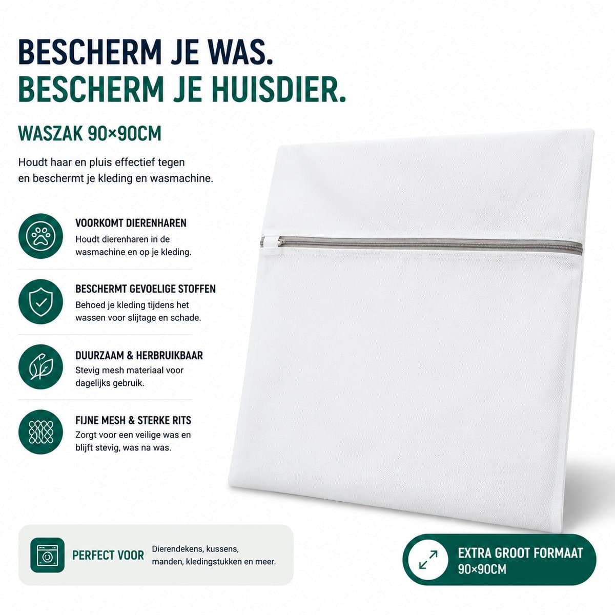 waszakken voor huisdieren– Grote Waszak 90×90 cm – Beschermt Wasmachine -Honden & Katten — afbeelding 1