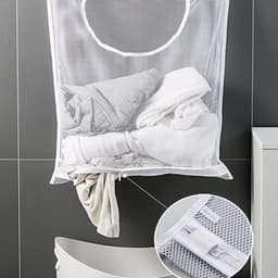 Set van 2 hangende wasmanden in wit, gemaakt van duurzaam materiaal, ideaal als waszak en organizer voor slaapkamer en badkamer met handige deurbevestiging — thumbnail 4