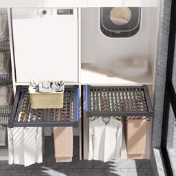 Uitschuifbare kledingstang - Broekenrek manden - Boven wasmachine - Ingebouwde manden - 450-600 mm - Grijs — thumbnail 5