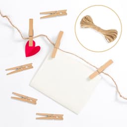 Houten wasknijpers 7cm Vintage: Grote klemmen voor foto's ophangen, 50 stuks met jute koord voor knutselen, bruiloftsdecoratie en doe-het-zelfprojecten — thumbnail 5
