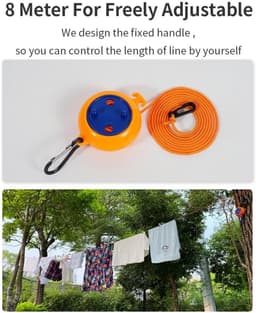 Uittrekbare waslijn - Waslijn - Campingwaslijn - Draagbare waslijn - 8 meter - Geen boren nodig - Waslijn voor buiten op reis en vakantie - Oranje — thumbnail 4