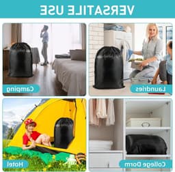 Grote Waszak voor Reizen, 70 x 90 cm, Ideaal voor Vuile Was, Camping, Opslag en Thuisgebruik, Zwart met Trekkoord — thumbnail 3