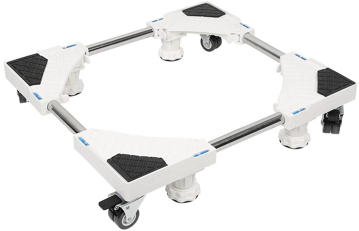 Linkforu - Verstelbare Wasmachine Verhoger - Verrijdbare Onderwagen - Anti Vibratie - 47-69 CM – Wit — afbeelding 1