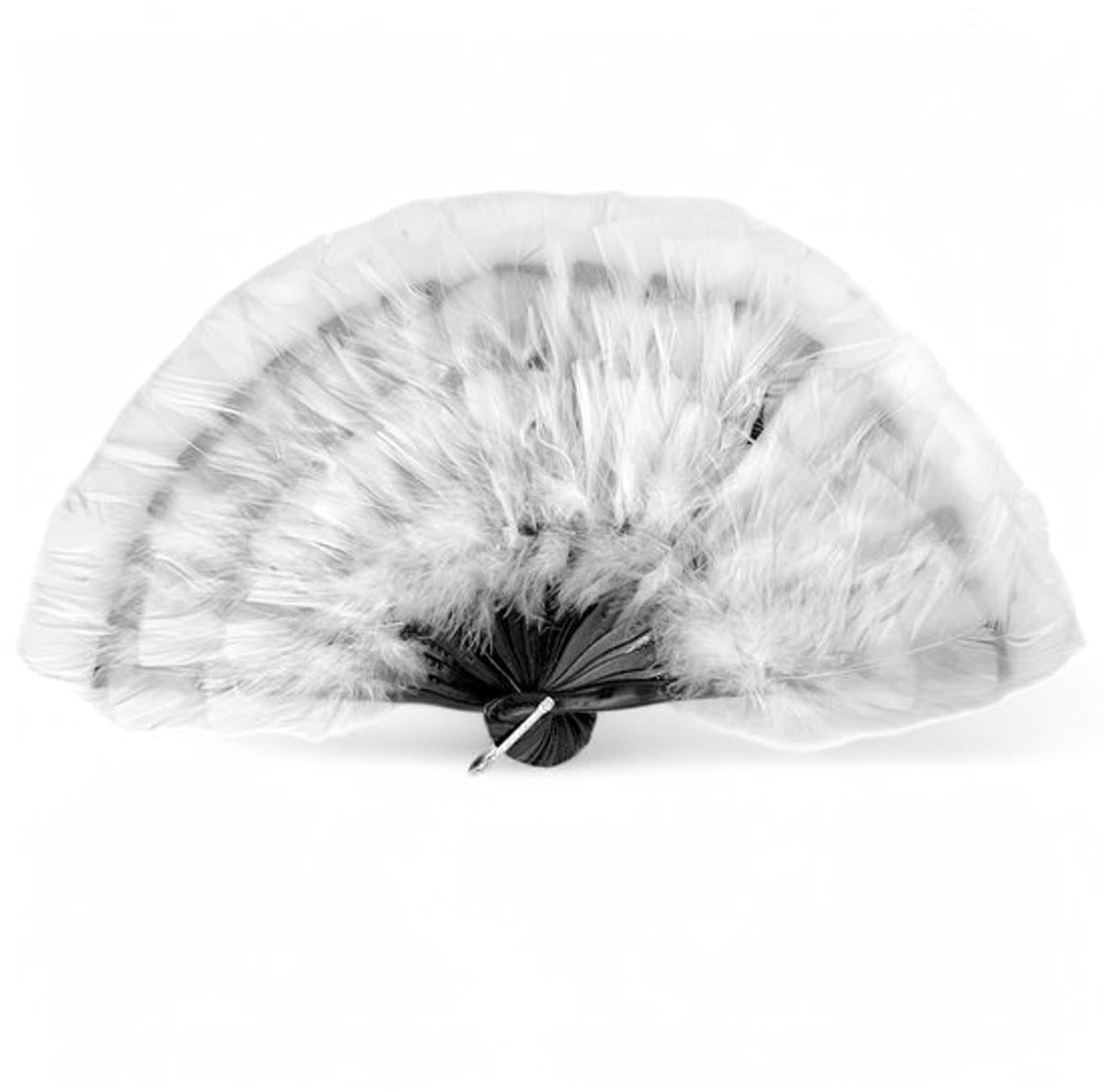 Lichtgewicht zomerhandfan van 38 cm met zwart-witte veertjes, stijlvol en ideaal voor verkoeling tijdens warme dagen — afbeelding 1